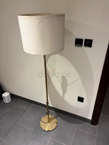 Brass Floor Lamp with White Fabric Shade - Classic Design