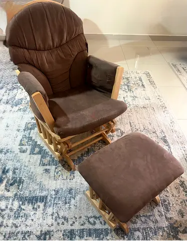 Wooden Frame Gliding Rocker Chair with Ottoman - Brown Suede