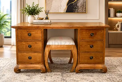 Pottery barn Solid Wood Double Pedestal Writing Desk with Stool - Vintage Finish