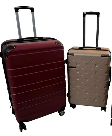 Set of 2 hard-shell rolling suitcases with telescopic handles (maroon & beige)