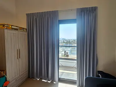 Light Blue Blackout Pinch-Pleat Curtains — 243cm × 250cm