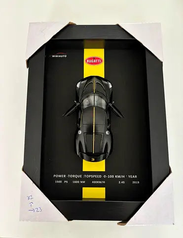 Bugatti Chiron Miniature Model in Original Display Frame (Black) - Like New