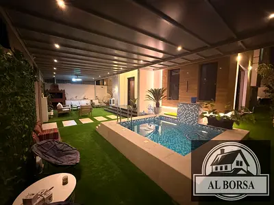 للايجار فيلا مفروش بالزاهيه 3 غرف ماستر ومجلس وصاله مع مسبح