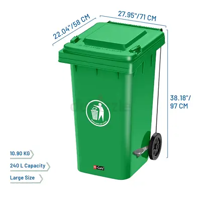 240L Green Wheeled Outdoor Trash Bin with Lid.