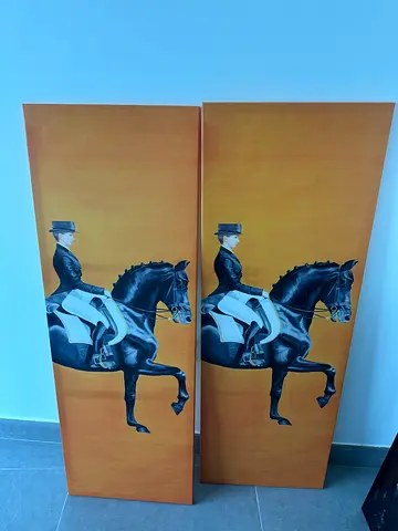 Set of 2 Large Equestrian Horse Canvas Paintings