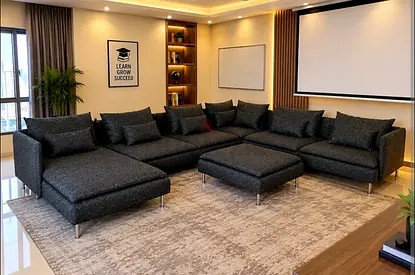 Large Modular Dark Grey Fabric Corner Sofa with Ottoman