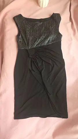 Black & Silver Sleeveless Cocktail Dress, Knee Length