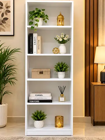 White 5-Shelf Tall Bookcase / Display Shelf - Good Condition