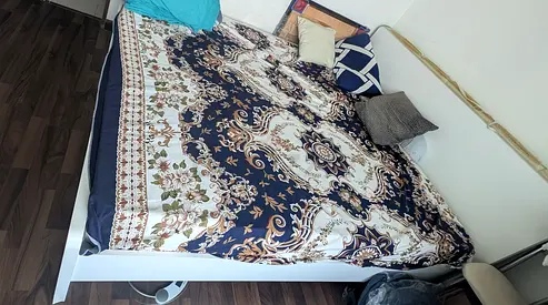White wooden single bed frame with mattress - good condition