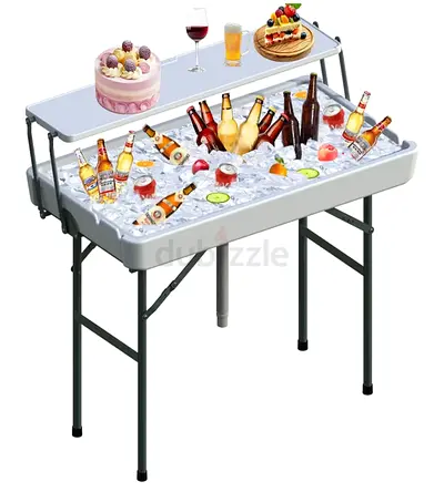 Foldable Ice Table with Draina for Parties BBQs Camping & Outdoor Garden Bar - Portable Ice