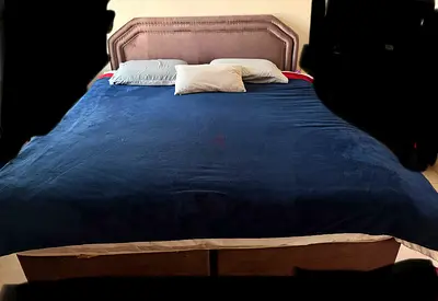 King size upholstered bed frame with headboard - good condition with mattress
