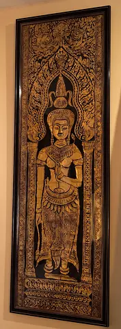 Original from cambodia -Thai/Khmer Temple Guardian Relief - gold paper art. 4.5 feet in height.