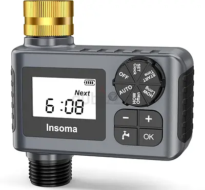 Insoma Water Timer for Garden Hose with Brass Inlet & Outlet, Hose Timer with AUTO/Manual/Rain Delay