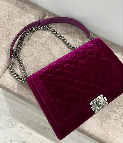 Copy a Plum Quilted Velvet Chain Shoulder Bag