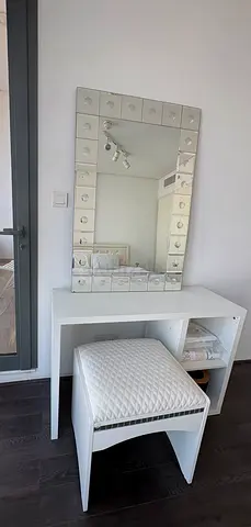 White Dressing Table with Mirror and Padded Stool can be sold separately or together