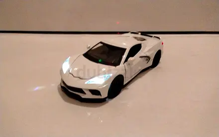 White Corvette C8 Diecast Model Car with Working Lights