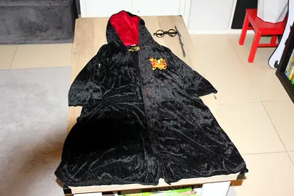Child's Black Wizard/Harry Potter Style Robe with Hood, Glasses and Magic Wand