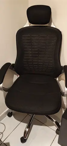 Ergonomic Black Mesh Office Chair with Headrest - Good Condition