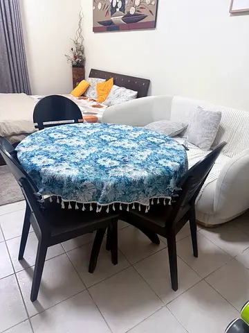 Compact 3-Seater Dining Table with Chairs - Dark Wood