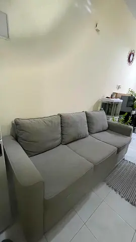 Comfortable 3-seater grey fabric sofa — good condition