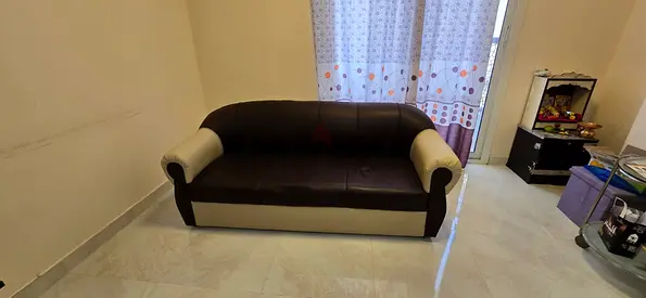 3-seater Brown & Cream Faux Leather Sofa in Good Condition