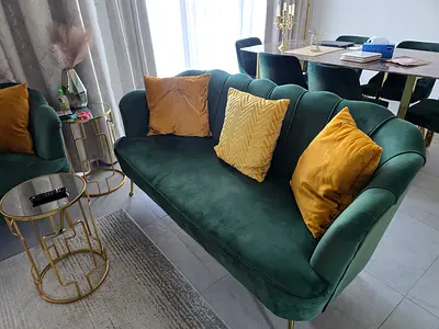 Excellent condition PAN EMIRATES Green Velvet Sofa Set for BARGAIN deal.