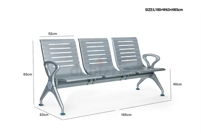 Metal 3-Seater Waiting Room Bench with Armrests — 180cm