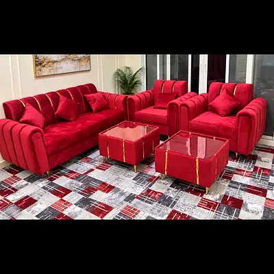 Brand new 5 seater sofa with 2  tables red color you can get