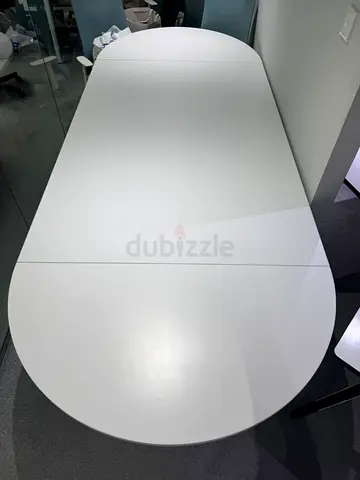 Set of 10 White Leather Chairs+ White 9 Ft Table + 3 work station Table + chairs, 20 Ikea Chairs.