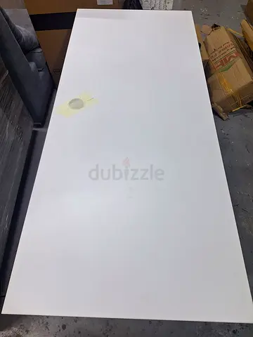white desk with metal frame