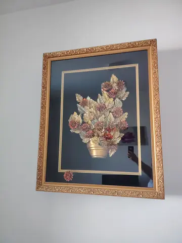 Framed 3D Floral Wall Art with Gold Detailing