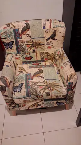 Upholstered Accent Armchair with Bird & Butterfly Print