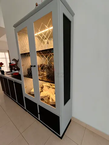 Tall Display Cabinet with Glass Doors and Internal Lighting and sideboard