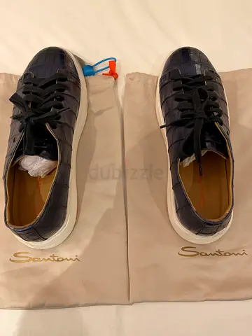 Santoni Men’s Blue Alligator Leather Sneakers