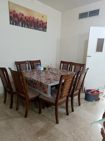 Solid Wood 8-Seater Dining Table with Chairs - Great Condition