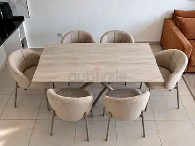 6-Seater Dining Table Set – Table + 6 Upholstered Chairs
