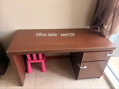 Used Wooden Office Desk with Drawer and Cabinet - AED 30