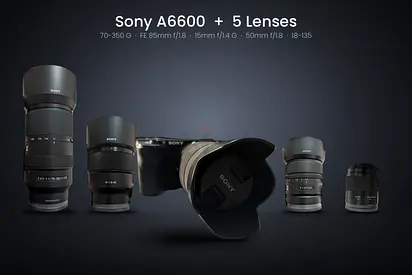 Sony A6600 Mirrorless Kit with 5 Lenses (70-350, 85mm, 15mm, 50mm, 18-135)