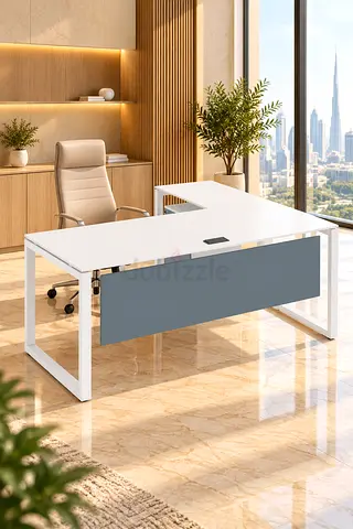 Nade White L-Shaped Executive Desk with Movable Side Return in Dubai