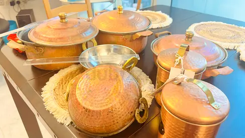 Set of 7 eHand-Hammered Copper Cookware with Lids - Preowned
