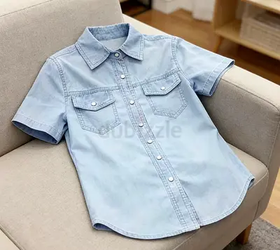 Light wash denim short-sleeve shirt, Men size (good condition)