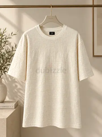 Authentic Fendi White Cream All-Over FF Monogram Flocked Pique Knit T-Shirt