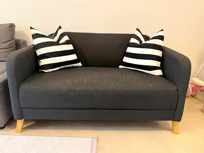 IKEA linasas 2-Seater Black Fabric Sofa with Wooden Legs FREE cushions