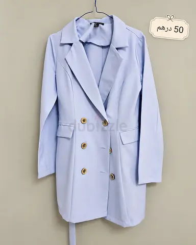 Light blue double-breasted women's blazer coat, size Small to Medium (50 AED)