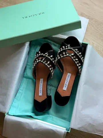 Aquazzura black crystal-embellished suede sandals - size not specified