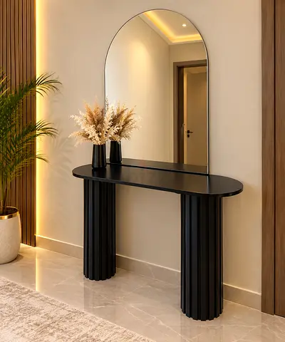 Black Modern Console Table with Arch Mirror