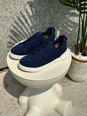 Navy Suede Slip-On Sneakers, Minimal Design, Excellent Condition