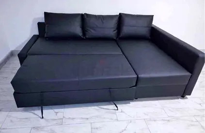 Black L-shaped Sofa Bed with Storage  Good Condition