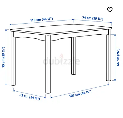 Solid Wood Rectangular Dining Table - 118x74 cm