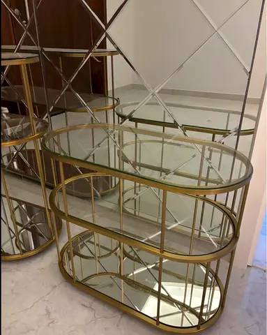 Glass and Brass 3-Tier Oval Display Console Table